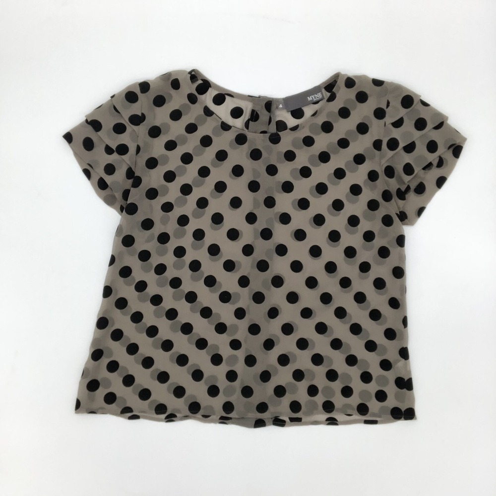 MYNE Ashley Ann 100% Silk Tan Polka Dot Blouse Women's Size 4
